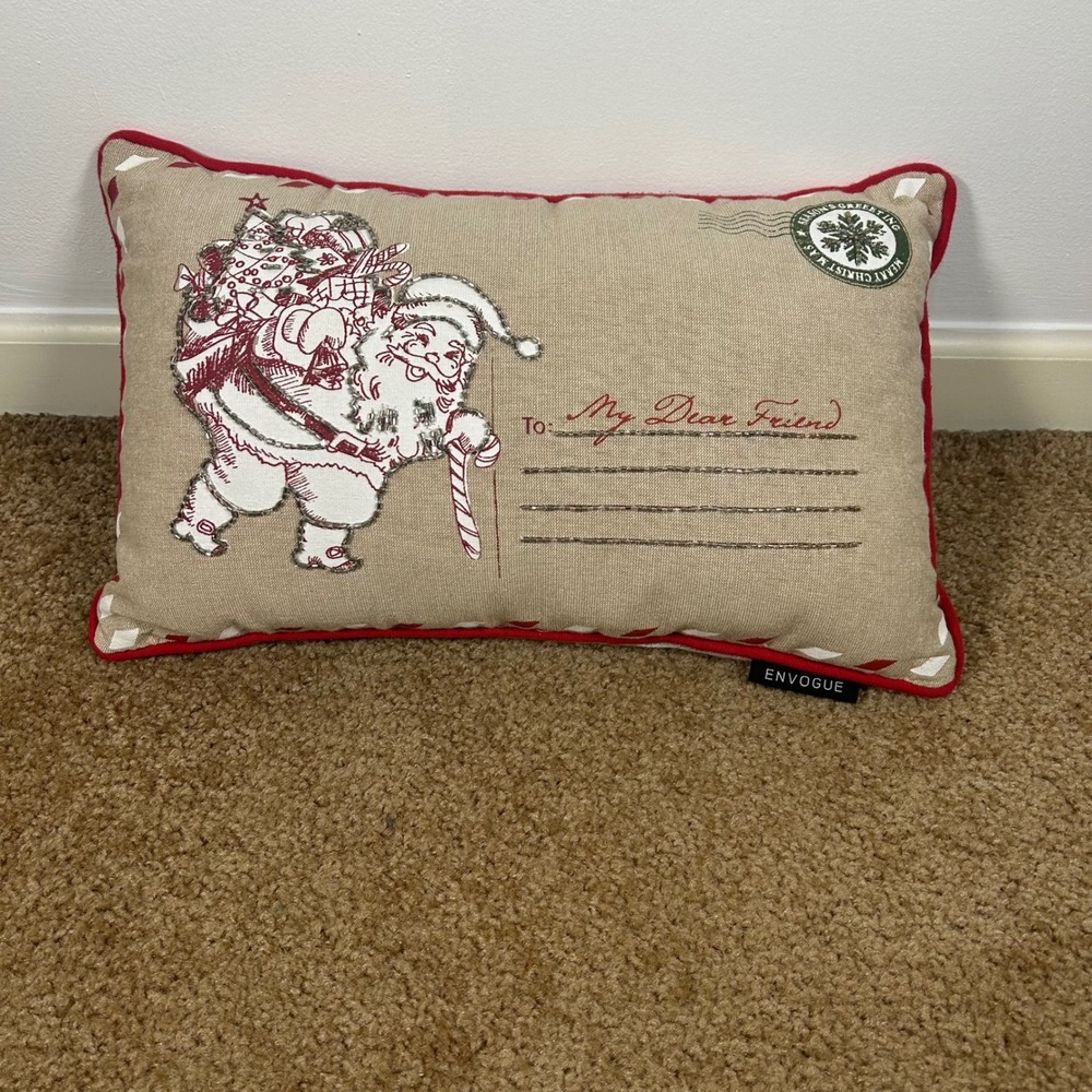 Envogue Christmas Santa Claus Lumbar Pillow Beaded Festive Holiday 15x10 inch